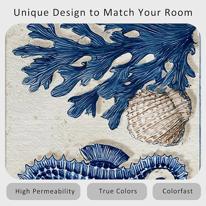 2x9 Marine Life Runner Rug for Hallway, Washable Seahorse Coral Reef Rug Runner Non Slip, Blue Seashell Home Decor Carpet for Kitchen, Bedroom, Entryway, Laundry Room, Ultra Thin Soft H223