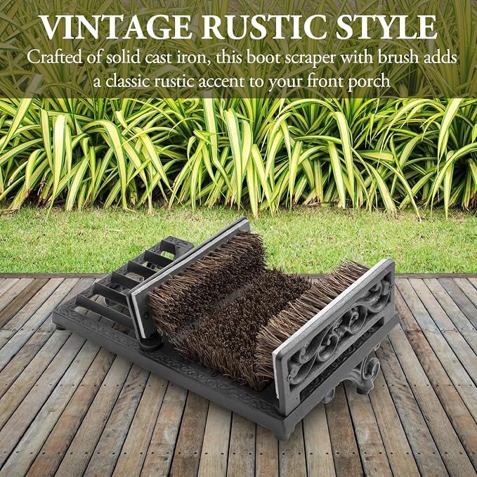 MyGift Heavy Duty Shoe Scraper and Boot Brush, Vintage Cast Iron Shoe Dirt Scrubber Cleaner/Outdoor Boot Mud Brush | Vintage Mud Scrubber Removes Dirt from Work Boots, Hiking Shoes, Rain Boots & Garden Footwear