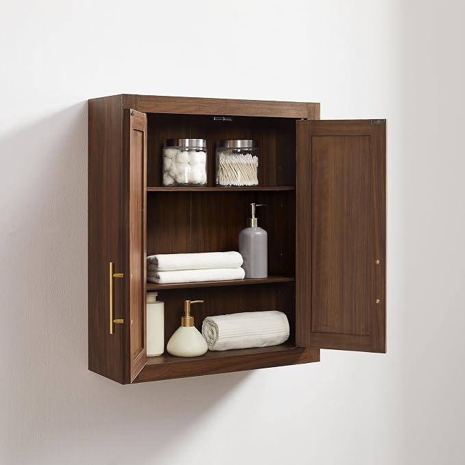 Crosley Furniture Savannah Wall Mounted Bathroom Storage Medicine Cabinet with Shelves, Walnut