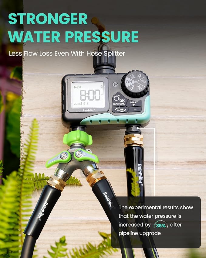 RAINPOINT Sprinkler Timer 2 Outlet, Water Timer for Garden Hose, Programmable Drip Irrigation for Yard Outdoor Watering, Rain Delay/Manual/Automatic System Controller 2.5" LCD, V2