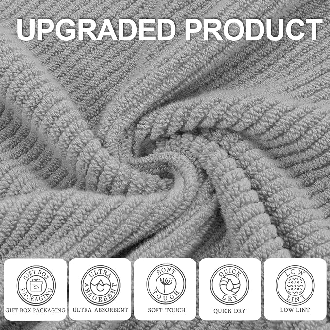 VOOVA & MOVAS Washcloths 6PC, 100% Cotton, 13x13 in, Gray | Thick, Quick Dry, Soft, Absorbent, Small Hand Towels For Face, Towel Gift Set, Ideal For Home, Travel, Gym