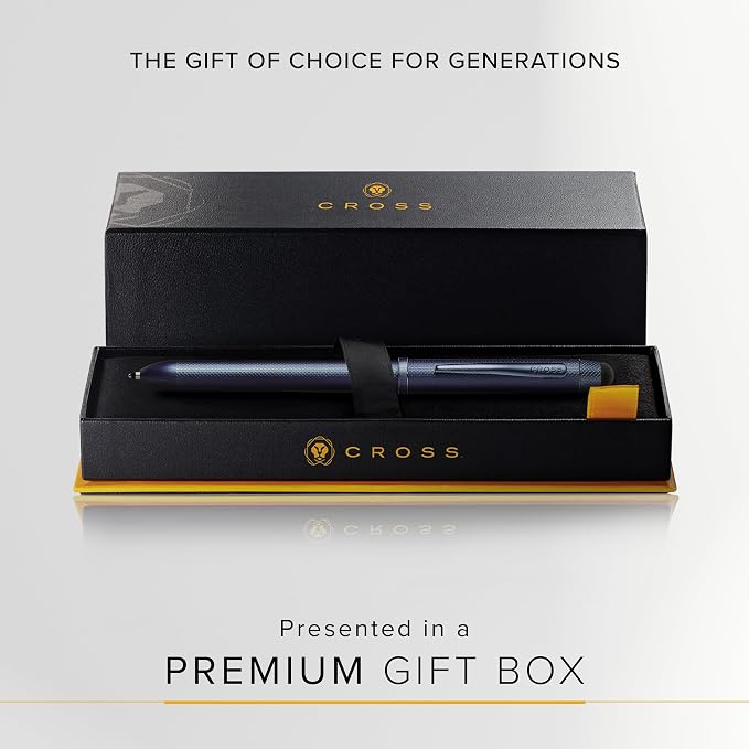 Cross Tech3+ Dark Blue PVD Multifunction Pen - Multifunctional Pen & Pencil for Versatile Use - Multiple Writing Tips - 2-Way Rotation Mechanism - Built-In Stylus - Corporate Gifts - Black Ink