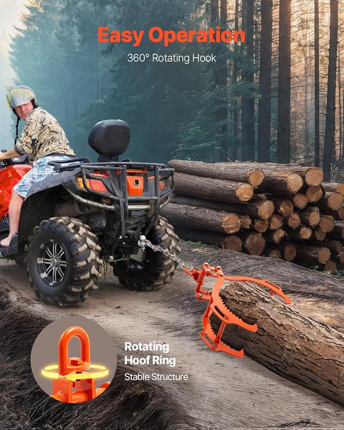 VEVOR Log Lifting Tongs 32in, 4 Serrated Claw Hook Log Tongs, Heavy Duty Steel Swivel Dragging Tongs, 2200LBS Log Grapple with Handles, Lumber Log Skidding Tongs for Tractors, Trucks, Forklifts, ATVs