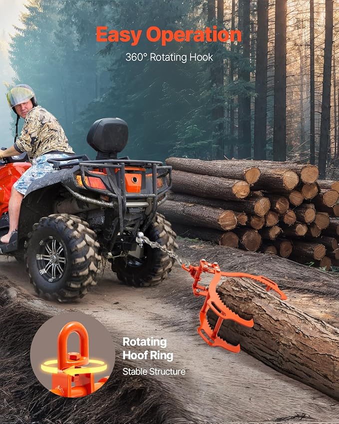 VEVOR 28in Log Lifting Tongs, 4-Claw Log Tongs, Heavy Duty Steel Log Grapple, 1000LBS Lifting Capacity, Swivel Log Graper Timber, Eagle Claw Design, Log Skidding Tongs for Trucks, Tractors, Forklifts