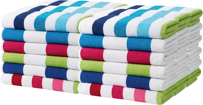 Kaufman - Soft Oversized Cabana Striped Beach Towels | 30" x 60" Thick Terry Cotton Towels (36 Pack)