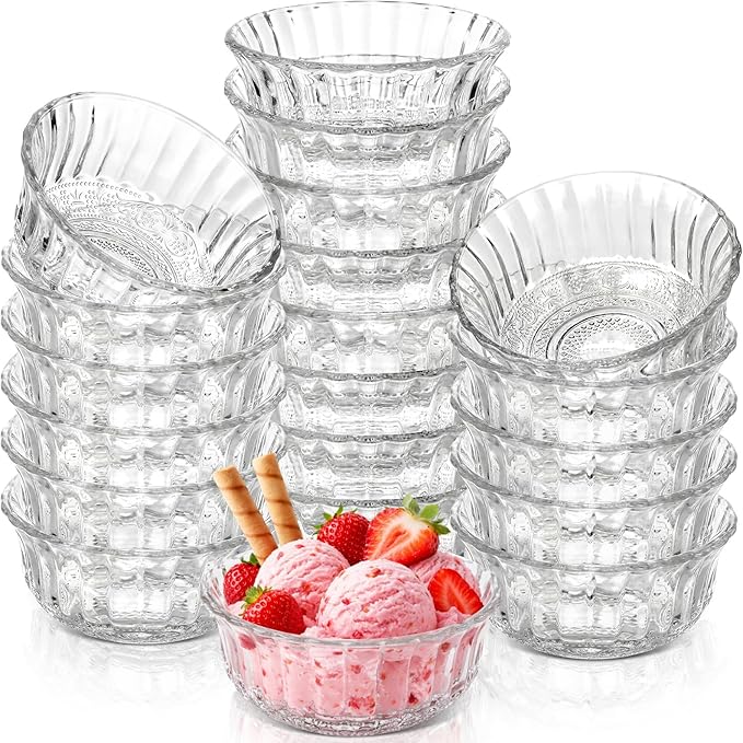 24 Pack Small Dessert Glass Bowls Bulk 8.5 oz Glass Ice Cream Bowls Prep Serving Mini Container for Kitchen Restaurant Party, Side Dishes for Dessert Ice Cream Dipping Yogurt Cereal Candy
