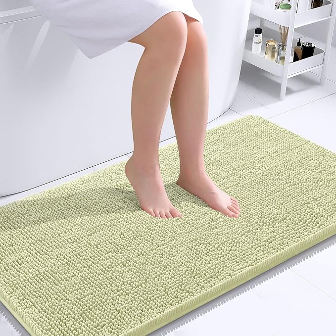 OLANLY Bathroom Runner Rugs 44x24, Soft Absorbent Chenille Bath Rugs, Rubber Backing Quick Dry, Machine Washable Long Bath Mats for Bathroom Floor, Tub and Shower, Home Decor Accessories, Vanilla