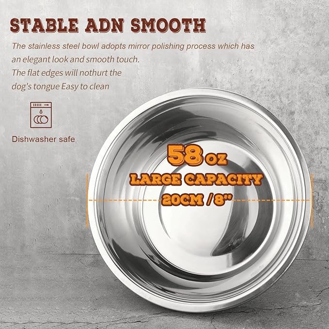 Elevated Dog Bowls, Metal Raised Dog Bowl Stand with 2 Thick 58oz Stainless Steel Food Bowls & Non-Slip Mat - 11.8" Tall for Medium/Large Breeds