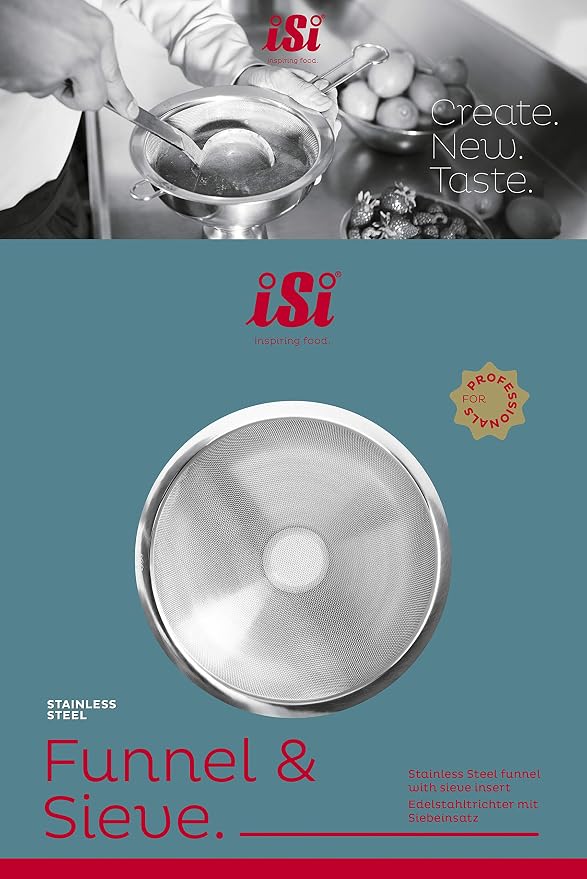 iSi Funnel & Sieve - Stainless Steel Combination Set with 700ml Capacity - Universal Fit, Compatible with Cream Whippers, Canning Jars, Bottles - Dishwasher Safe, Professional Kitchen Accessories