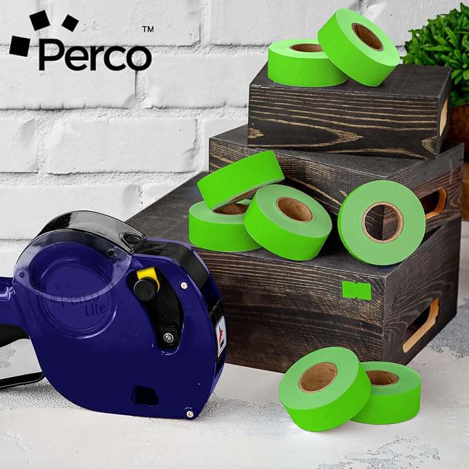 Perco 1 Line Fluorescent Green Labels - 240,000 Blank Pricing Labels for Perco Lite, X, Plus and Pro 1 Line Price and Date Guns - 240 Rolls, Case of 30 Sleeves - Made in USA