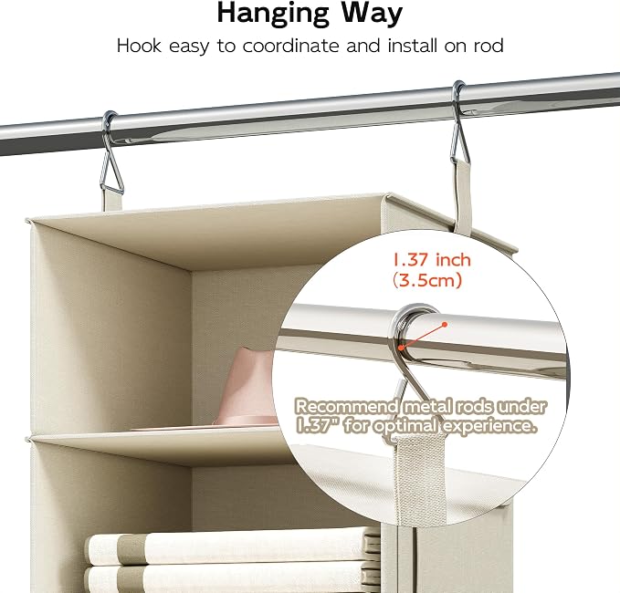 Vailando 6-Shelf Hanging Closet Organizer with 3 Drawers, 6-Shelf Inseparable Closet Organizers and Storage for Wardrobe Organization, Hanging Dresser for Nursury & Dorm Clothes Organizer, Beige