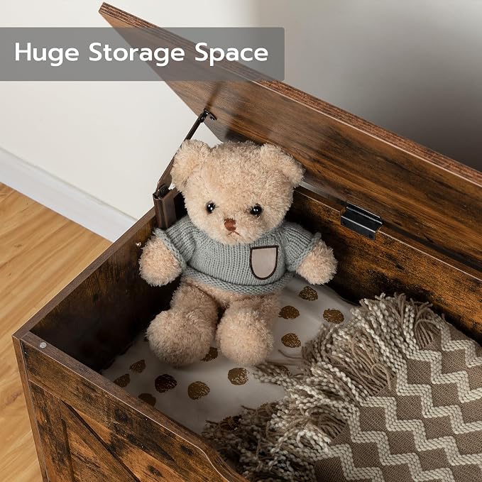 HOOBRO Storage Bench, 39.4” Retro Wooden Storage Chest with U-Shaped Cut-Out Pull, Safety Hinge, Supports 220 lb and Easy Assembly for Toy Box Organizer (Rustic Brown) BF771CW01G1