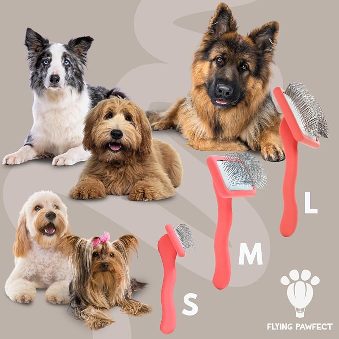 Slicker Brush for Dogs - Long Pin for Poodles, Doodles & Long Haired Dogs, Deshedding & Dematting Tool, Slicker Dog Brushes for Grooming (Coral, Flat Large)