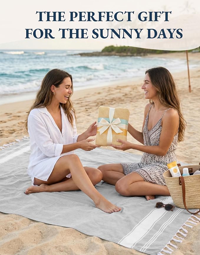 LANE LINEN Extra Large Beach Towels 2 Pack, Oversized 39"x71", Soft - Grey | Pre-Washed, Quick Dry - Sand-Free & Absorbent Pool Towels - Stylish & Lightweight for Women - Vacation Essential, All-Season