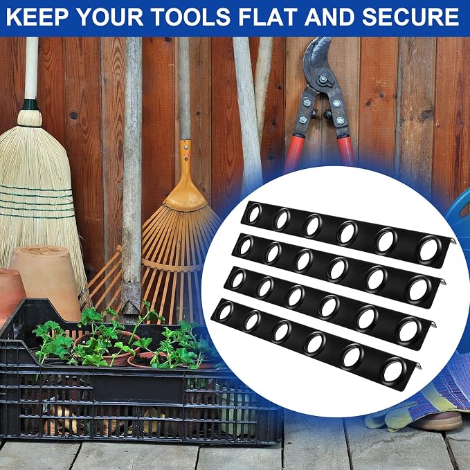 4 Sets 6-Tool Landscape Trailer Rack for Lawn Equipment 6 Hole Hand Tool Storage Rack Landscaping Shovel Holder for Truck with Rubber Grommets and Mounting Hardware Accessories, Black