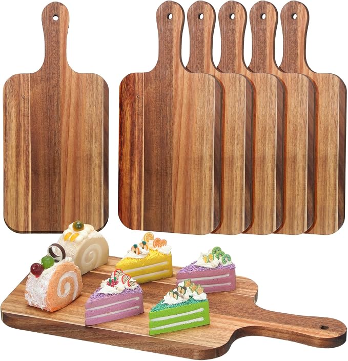 Didaey 6 Pcs Cutting Board Bulk Kitchen Thicken Chopping Platter with Handles Wooden Charcuterie Serving Trays Blank Wood Boards for Engraving Wedding Housewarming(Acacia Wood,15 x 7 Inch)
