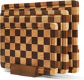 Checkered Cutting Board Set for Kitchen - 3 PCS Wood Checkerboard End Grain Chopping Board with Holder & Juice Groove, Wooden Cutting Boards for Meat, Vegetables, Fruits (S, M, L)