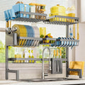 Sakugi Dish Drying Rack Over The Sink, Dish Drainer for Kitchen Counter | Stainless Steel Storage Organizer with Utensil Knife Holder & Hooks, Adjustable 11.8"Dx31.5"~39"Wx30"H, Grey