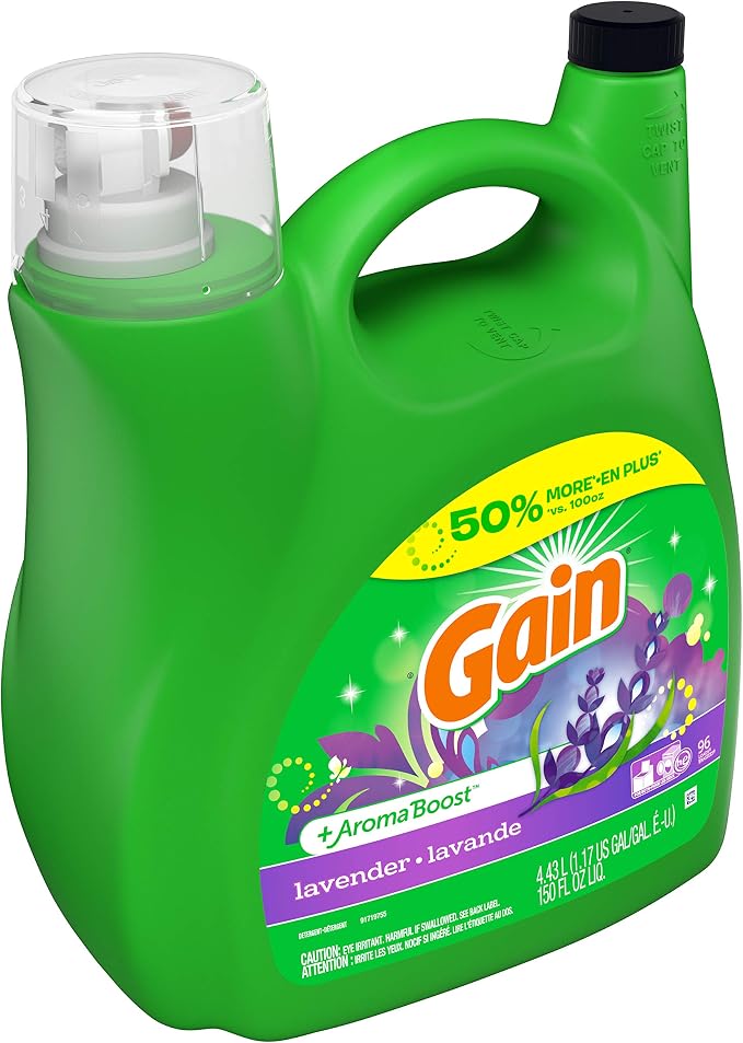 Gain + Aroma Boost Liquid Laundry Detergent, Lavender, 96 Loads 150 fl oz