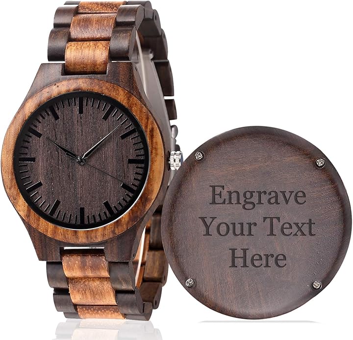 Custom Engraved Wood Watch Gifts for Fiancé Boyfriend Husband Men Him As Personalized Anniversary Christmas Birthday Father Day Graduation Valentine's Wooden Idea