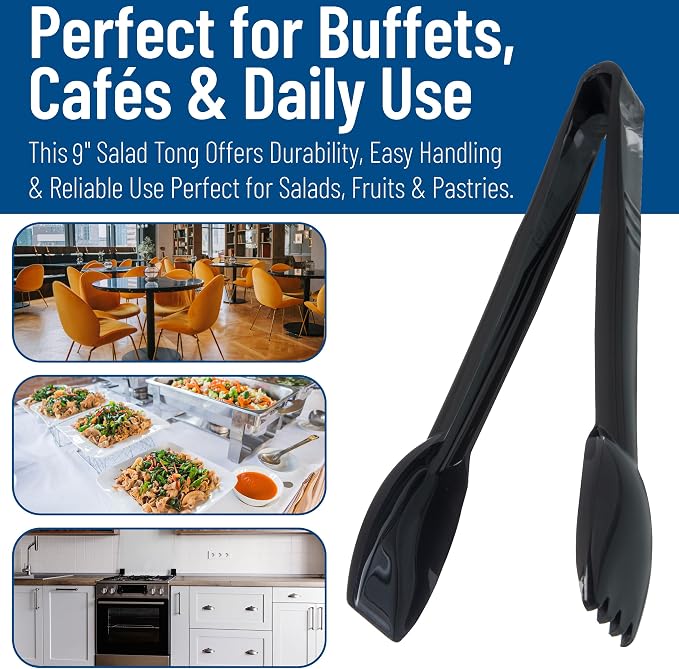 Carlisle FoodService Products CFS Carly Salad Tong, 9" Salad Tong, Black, 1 Pack