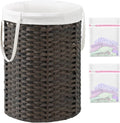 SETVSON Laundry Basket Round Rattan Laundry Hamper 29.1 Gal(110 L) Handwoven Large Wicker Basket with Handles, Wicker Hamper with Removable Bags and 2 Mesh Bags for Bathroom Living Room Brown(No Lid)