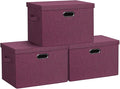 Graciadeco Large 17" 36 Quart Collapsible Stackable Storage Bins with Lids, 3 Packs Purple Linen Fabric Closet Boxes with Lids, Storage Cube Baskets Container Organizers for Bedroom Office (17x12x11)