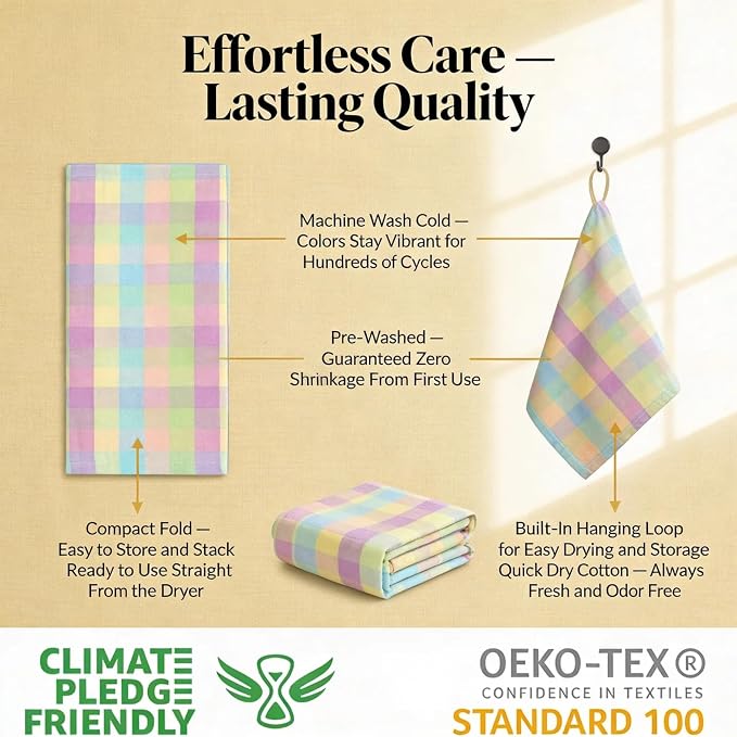 Urban Villa Kitchen Towels Set of 6 Buffalo Checks Easter Kitchen Towels Size 20”X30” Inches 100% Cotton Highly Absorbent KitchenTowels Premium Quality Ultra Soft Mitered Corners KitchenTowels