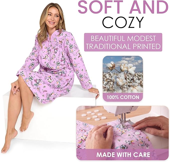 Casual Nights Women's Floral Snap Front Flannel Duster Long Sleeve Lounger Dress