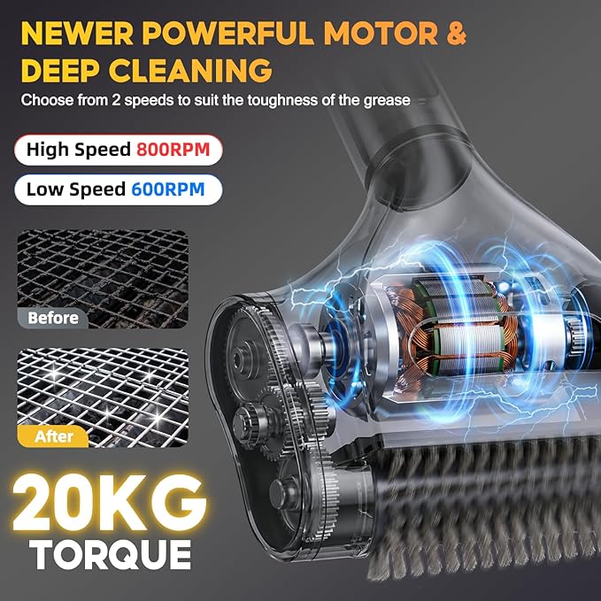 SOARFLY Electric BBQ Grill Brush, 800RPM Grill Cleaner for Outdoor Grill with 2-Speed & 20kg Torque–Last 3.5H, Dual LED Light for Night, No Bristle Drop Safe for Cast Iron Stainless, Gifts for Men Dad