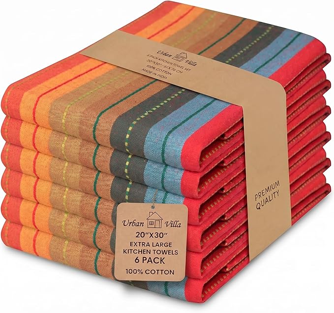 Urban Villa Kitchen Towels Cotton Dish Towels 20”x30” (Set of 6) Red Multi