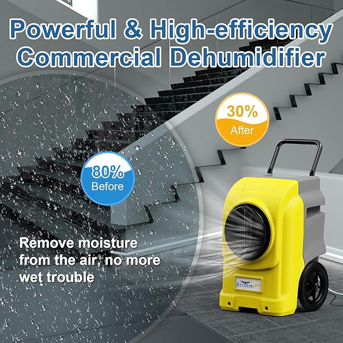 ALORAIR 270 PPD LGR Commercial Dehumidifier with Pump & Drain Hose, Portable Insutrial Dehumidifier with Wheels for Basments, Home, Job Sites, 6 Years Limited Warranty, Storm Elite (Yellow)