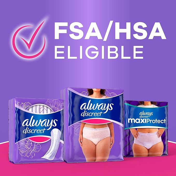 Always Discreet Adult Diapers for Women, Incontinence Underwear, Postpartum Essentials, Disposable Briefs, Max Absorbency, Bladder Leak Protection, Large, 28ct