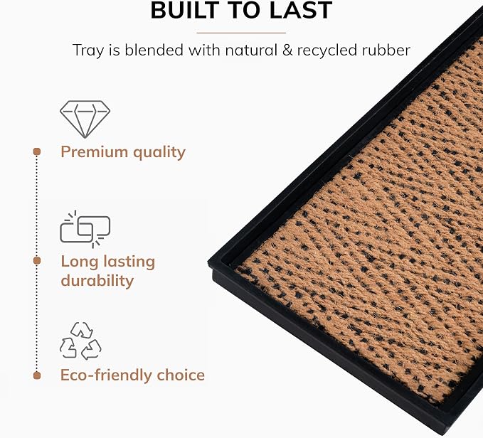 Anji Mountain Heavy Duty Waterproof Rubber Shoe Storage Mat Organizer/Boot Storage Tray Multi Use For Entryway with Coir, Tan and Black Insert, Fits 2 Pair (24.5" Wide)