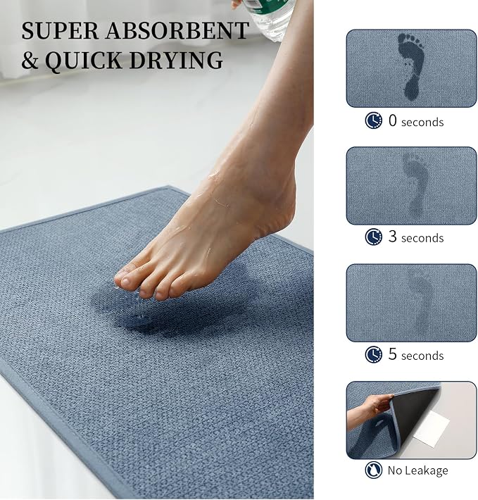 YIHOUSE Long Large Bathroom Rugs Sets 2 Piece, Quick Dry Thin Bath Mat, Non Slip Absorbent Machine Washable, Bath Runner Rug for Tub Sink Home Decor (24"x36" + 24"x59",Navy Blue)