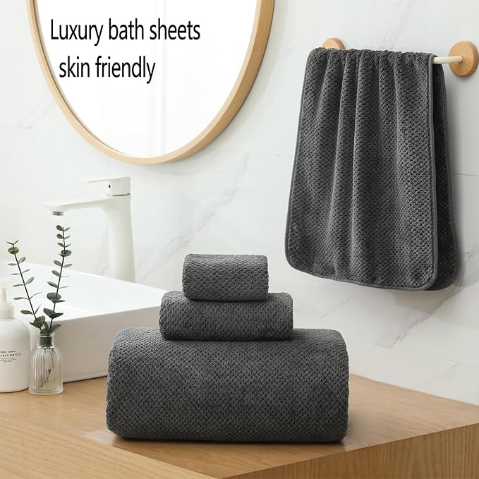 YTYC 39x78 Bath Sheets Set,Towels for Bathroom,Charcoal,6-Pieces | 2 Extra Large Bath Towels, 2 Hand Towels, 2 Washcloths, Super Soft,Highly absorbent,Hanging Loop,80% Polyester