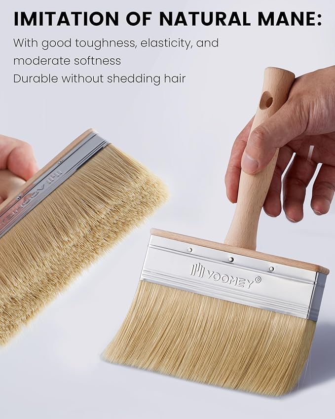 Voomey Deck Stain Brush 6 Inch, Limewash Brush for Wood, Deck Stain and Sealer Applicator, Strong Hold Paint Without Chipping, Quickly Paint Decks, Fences, Walls and Furniture