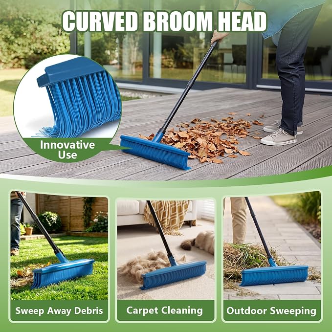 Gardtech 2-in-1 Artificial Turf Rake Brush Broom for Grass Blue | 4-Row Curved & 3-Row Straight Head, Quick-Change, Long Handle