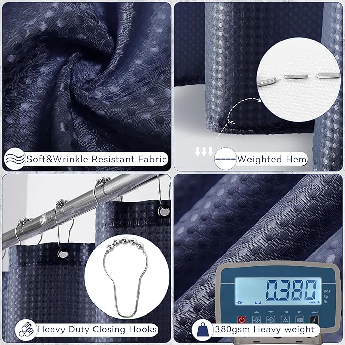 XLHOMO Bathroom Set - Navy Blue Bathroom Accessories Set, Bathroom Sets with Shower Curtain and Rugs, 25PC Shower Curtain Set with Hooks, Soap Dispenser, Soap Dish, Toilet Brush Holder and Trash Can