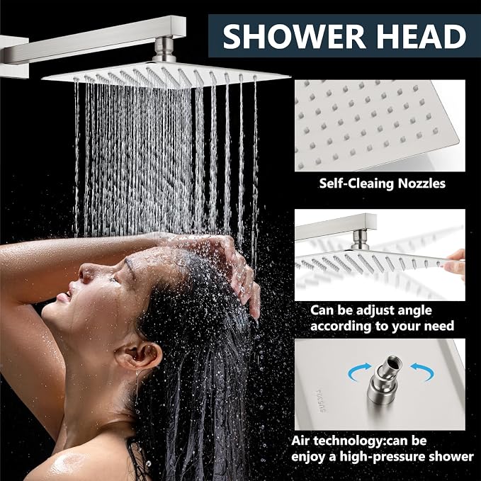 Aolemi Shower Faucet Set Rain Shower System with Handheld Spray Bathroom Shower Combo Rough-in Valve and Shower Trim Kit Included Brushed Nickel 12 Inch Wall Mount Shower Head