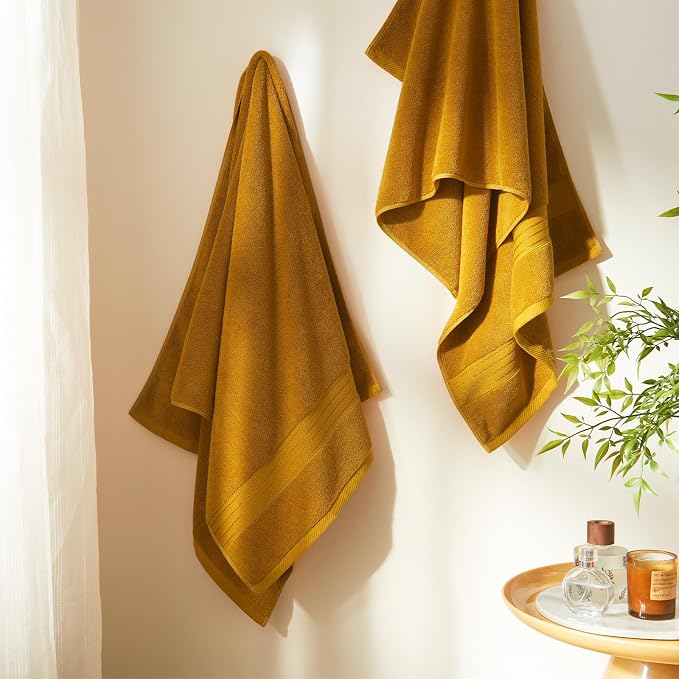 COZYART Luxury Bath Towel Set 6 Pcs, Gold 100% Turkish Cotton 650 GSM | OEKO-Tex 100 Certified Zero Twist Ring Spun, Soft Absorbent Quick Dry, Plush Fluffy, Breathable Hotel Quality for Daily Use
