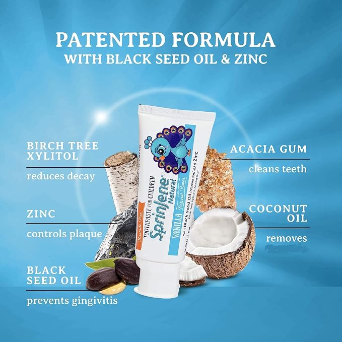 SprinJene Natural Children’s Toothpaste – Fluoride Free Vanilla Toothpaste for Toddlers & Kids – Gentle Safe Natural Formula with Patented Black Seed Oil & Zinc – Made in the USA (2 Pack)
