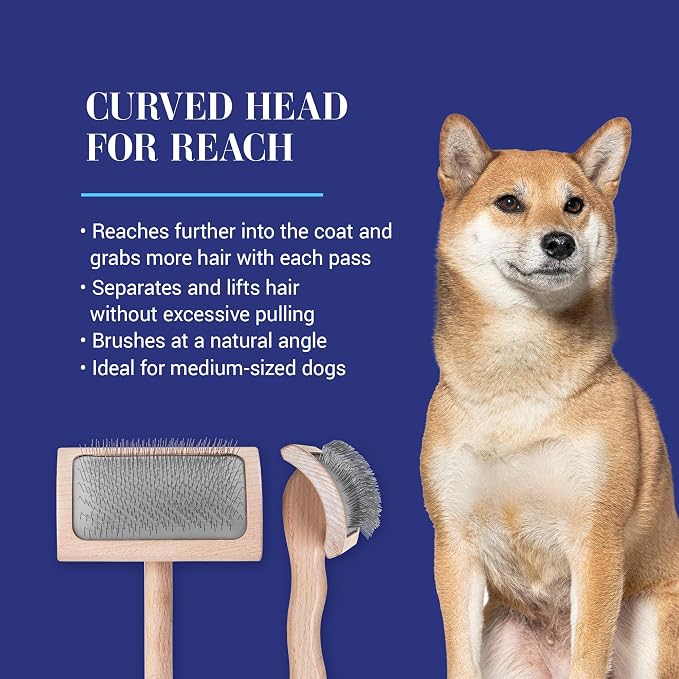Chris Christensen Mark VI Curved Back Slicker Brush for Dogs, 12mm Pins, Groom Like a Pro, Handcrafted Lightweight Beechwood Ergonomic Handle, Stainless Steel Pins, A5VI, Medium. Made in Germany.