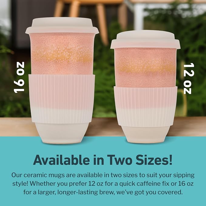 NOVA CERAMICS Travel Mug On the Go Coffee Mug Microwave & Dishwasher Safe Green Tumbler - Gifts For Women Men 16oz Afterglow