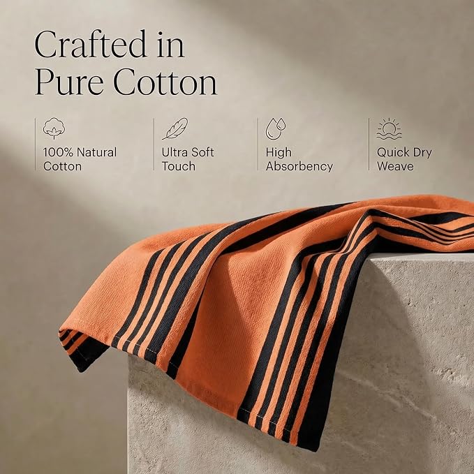 Urban Villa Kitchen Towels Cotton Dish Towels 20”x30” (Set of 6) Orange Blk