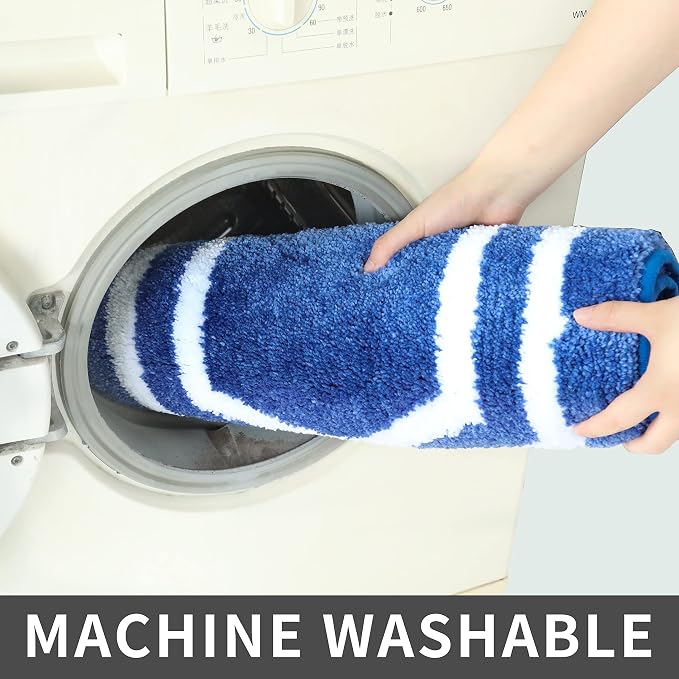 COSY HOMEER Extra Thick Bath Rugs Set - Anti-Slip Bath Linen Sets Mats Soft Plush 100% Strong Polyester Living Room Bathroom Water Absorbent(Blue,24x48+20×32 - Inches)