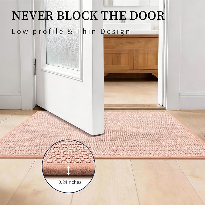 YIHOUSE Pink Bathroom Rugs Sets 2 Piece, Quick Dry Thin Bath Mat, Non Slip Absorbent Machine Washable, Bath Runner Rug for Bathtub Sink Home Decor (17"x24" + 17"x47")