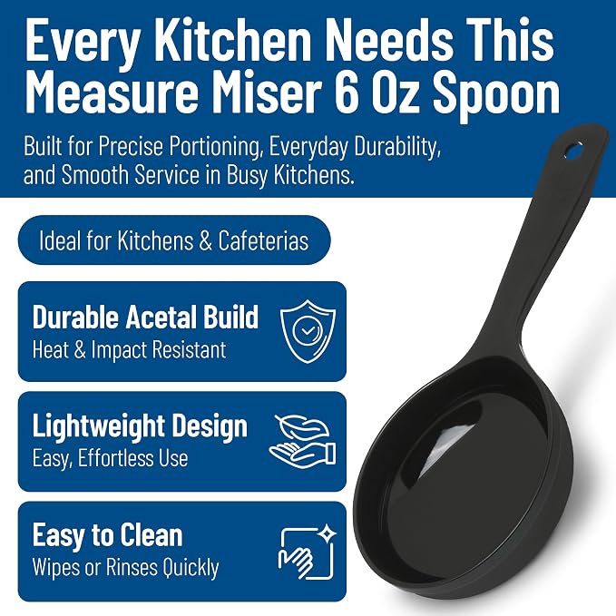 Carlisle FoodService Products 493003 Measure Miser Solid Short Handle Measuring Spoon, 6 Ounces, Black (Pack of 12)
