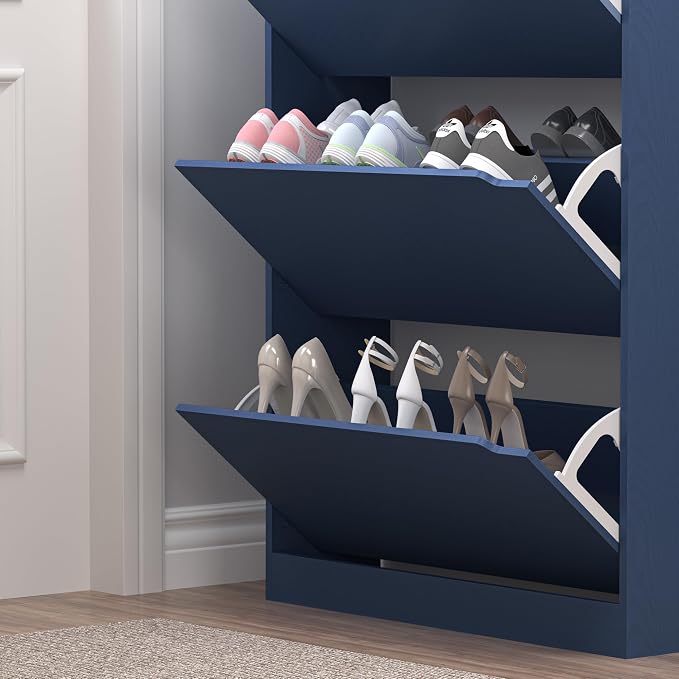 BORNOON Shoe Cabinet with 3 Flip Drawers, Hidden Wood Shoe Cabinet,Freestanding Shoe Storage Cabinet for Entryway Hallway. 47.2" H*31.5" W*9.45" D