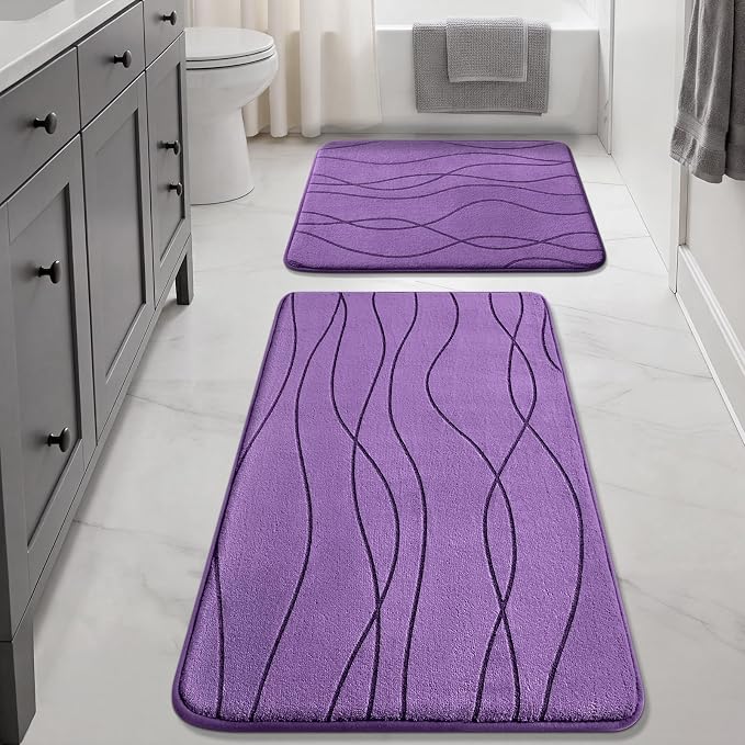 YIHOUSE Bathroom Rugs Set 2 Piece, Memory Foam Bath Mat Purple | 17x24& 20x32, Ultra Soft, Absorbent, Non-Slip, Machine Washable, for Bathroom, Sink and Toilet